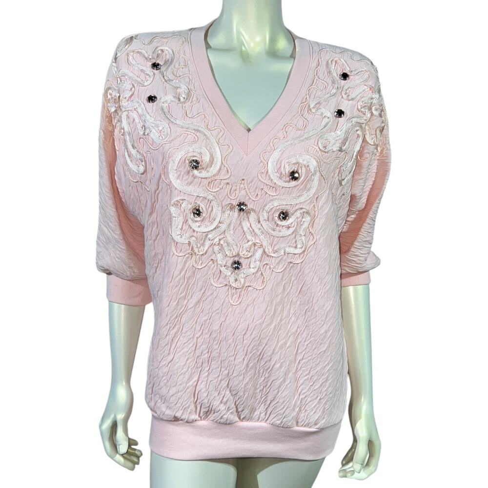 Rafael Small Pink Jeweled Sweatshirt Vintage 1990s Good Condition